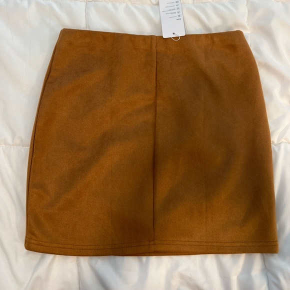 CantonWalker Womens Suede Elastic Waist Side Slit Mini Skirt Brown Medium NWT - Picture 5 of 5